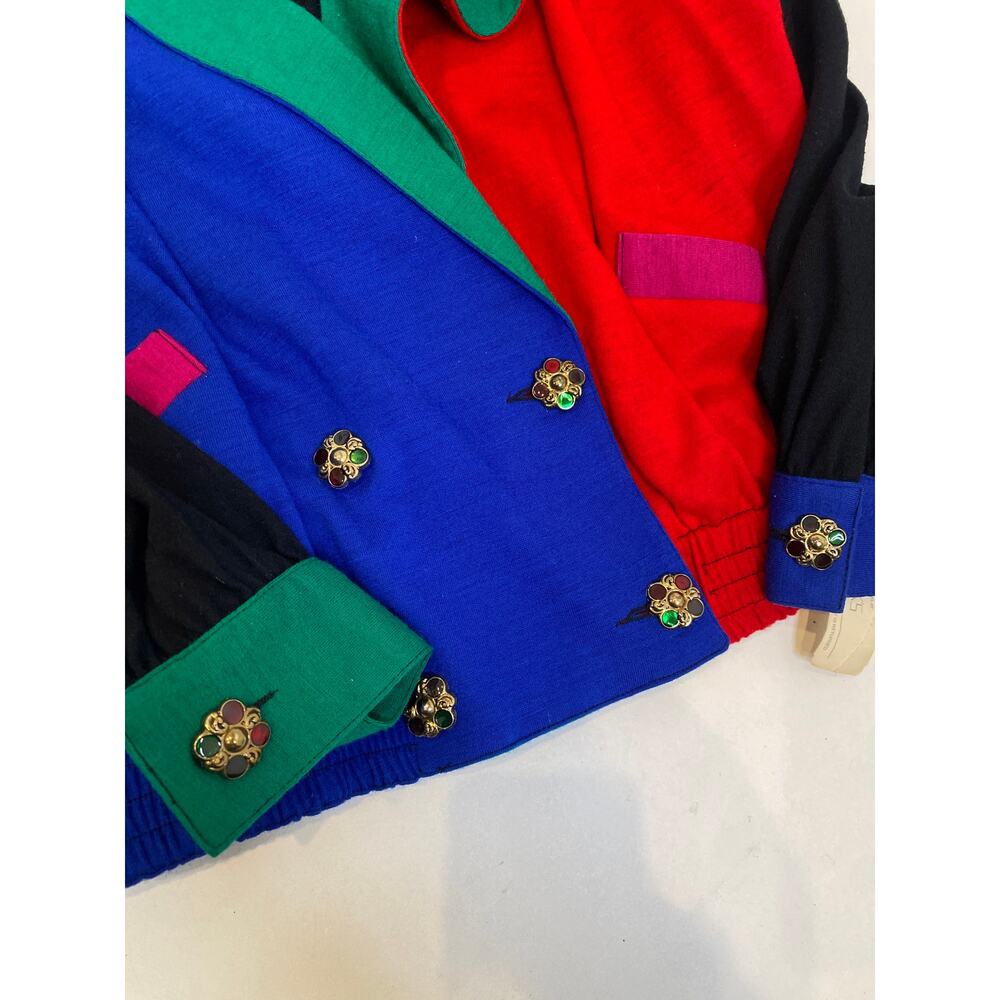 Carole Little Colorblock Lightweight Merino Wool Blazer Jeweled Buttons NWT Sz 4 - Picture 10 of 15